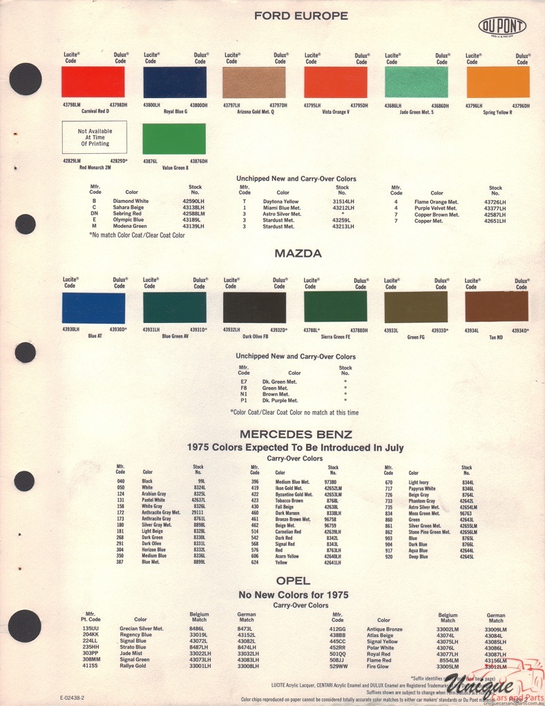 1975 Mercedes-Benz Paint Charts DuPont 2